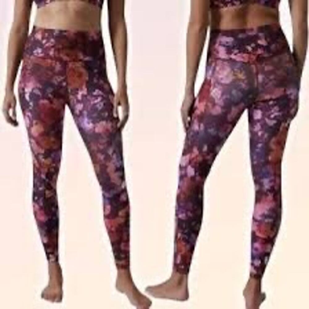 Athleta Womens Salutation Stash Pocket II Printed Tight Sz Small Dap Bloom Multi